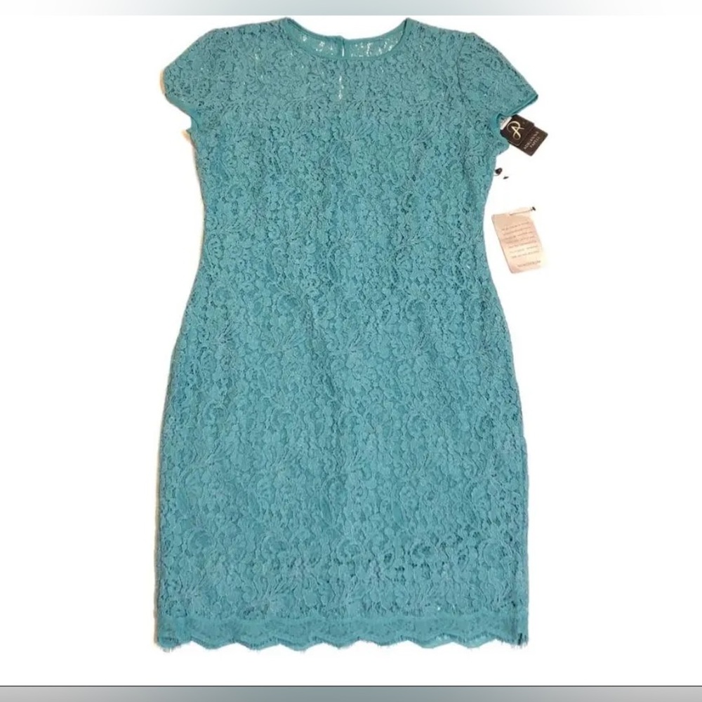 Adrianna Papell Teal Lace Midi Dress
